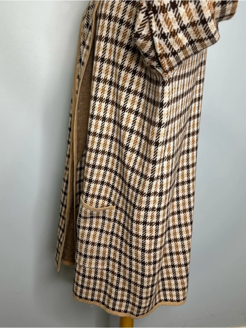 Loft Ann Taylor Brown Plaid 100% Cotton Open Front Lightweight Cardigan Sweater - Picture 7 of 14